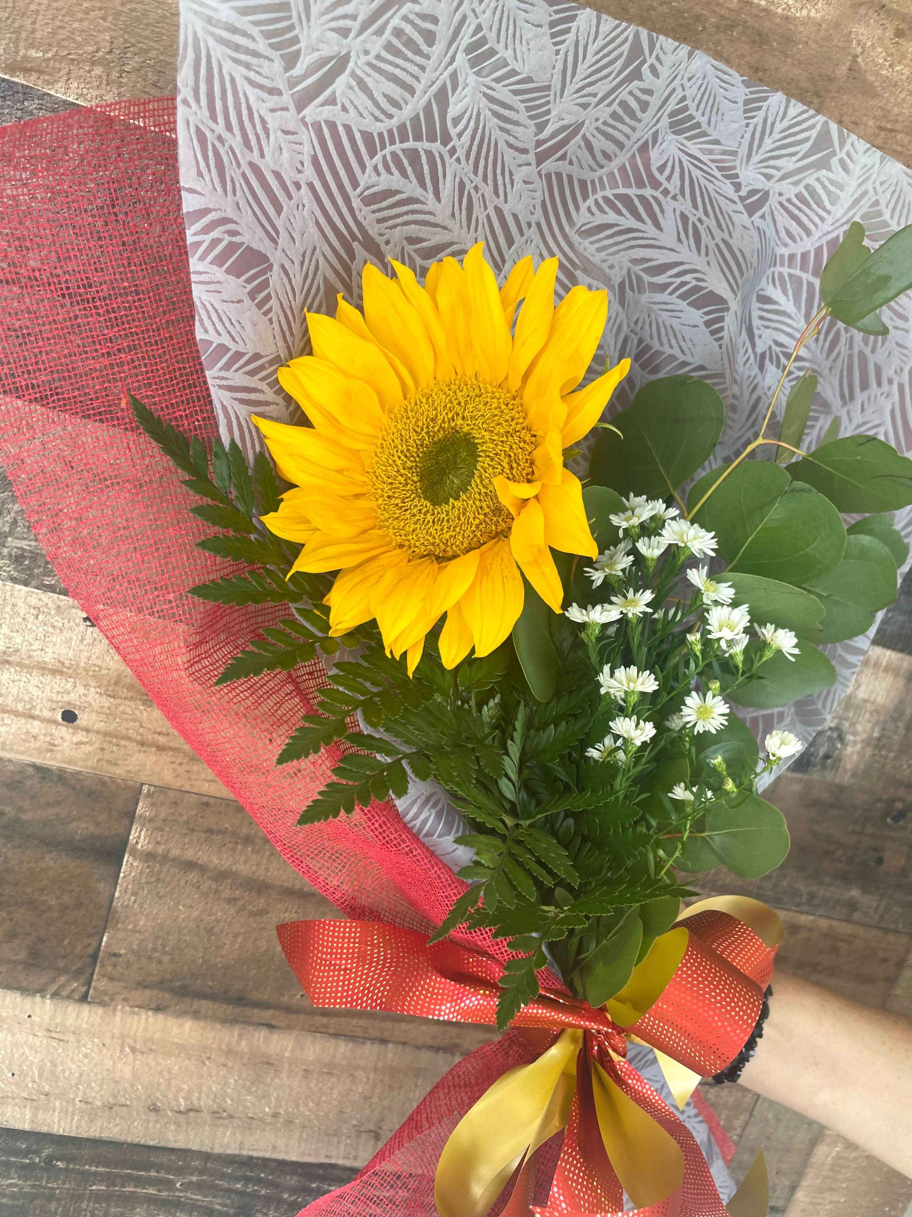 Bouquet de 1 GIRASOL / 1 ROSA - FLOVERS